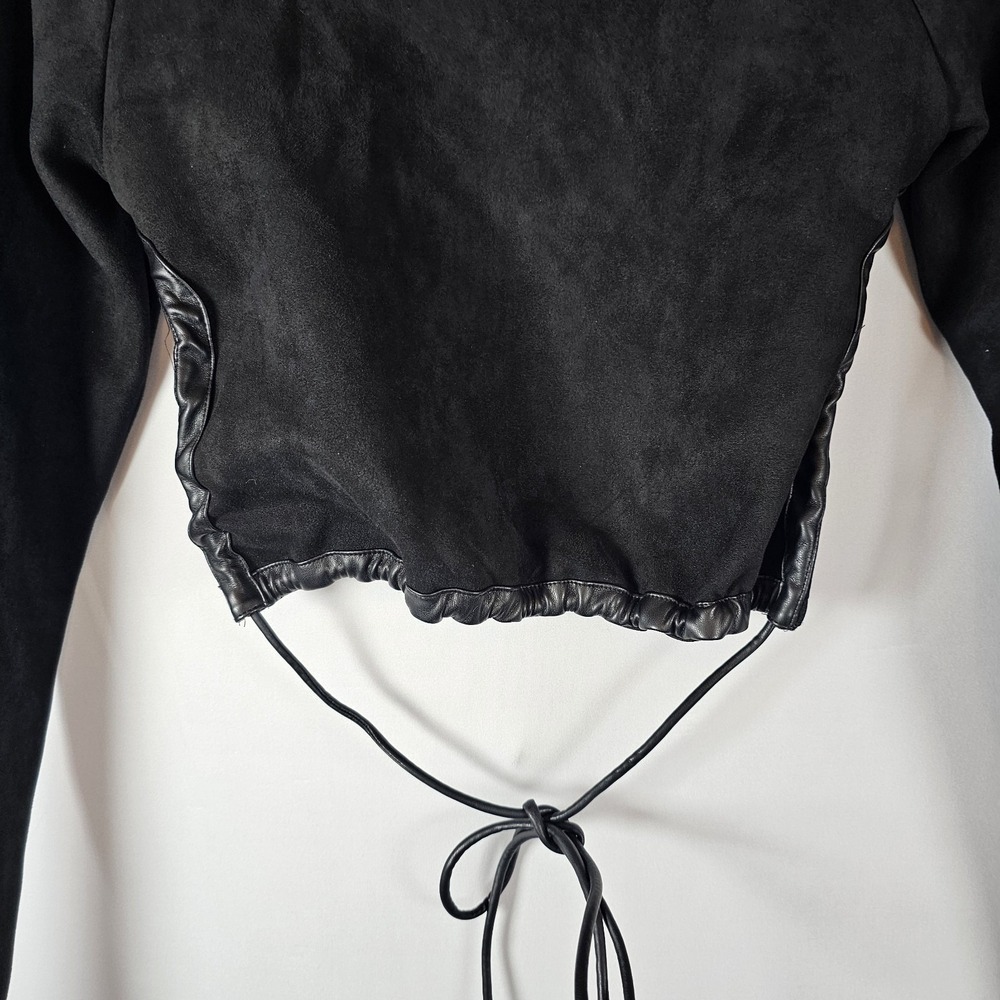 Maniere De Voir Top Women 6 Black Stretch Faux Suede Cropped Backless Tie Sexy - Picture 2 of 8